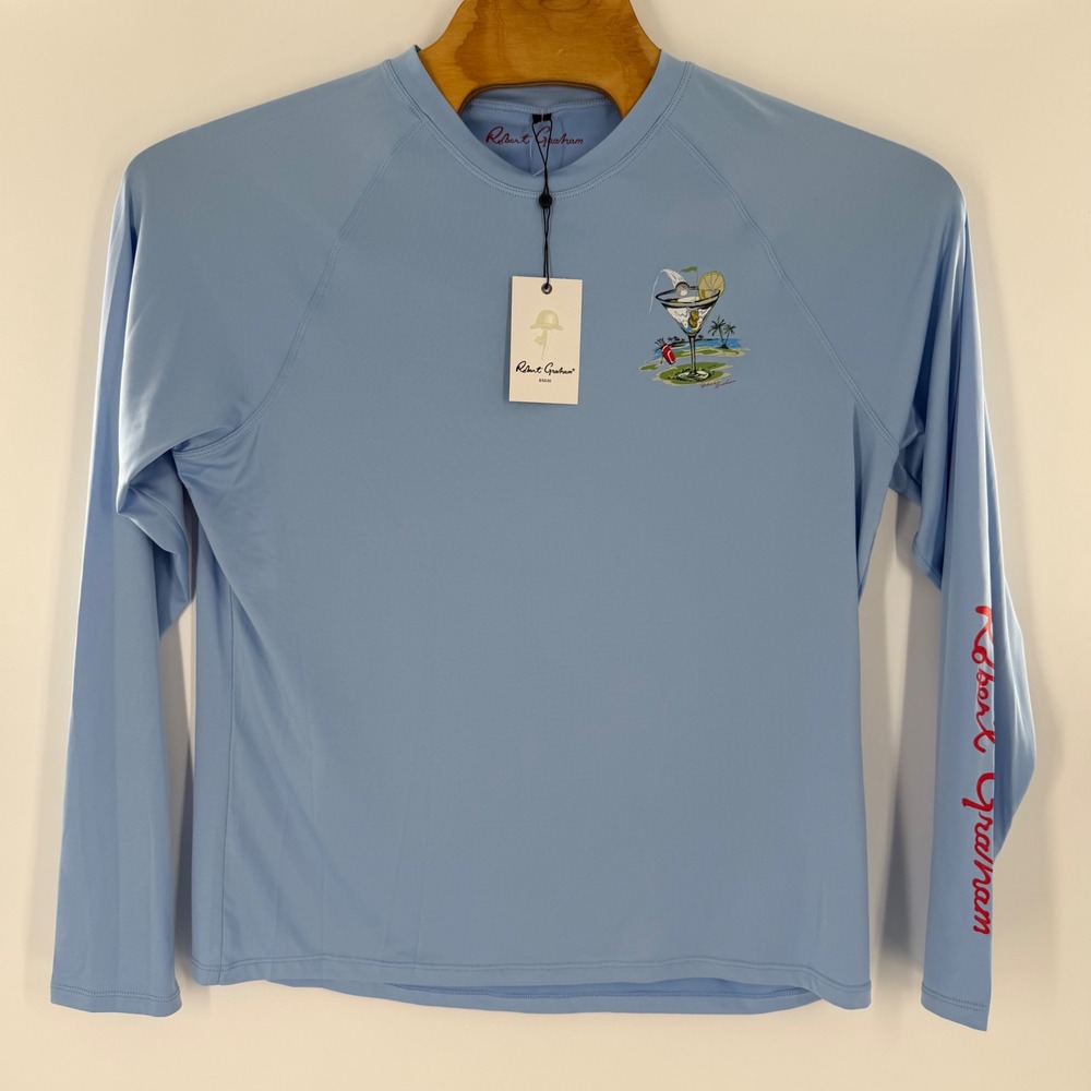 Robert Graham Mens Crystal Blue UPF 50+ Golf Cocktail Sun Shirt SMRG1114 Large
